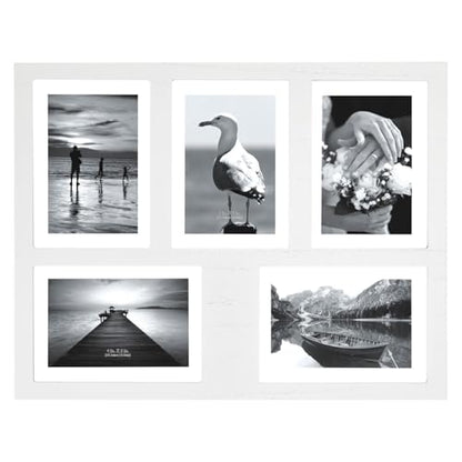 Hand-Painted White Wood Multi Collage Frame, 5 Openings for 4x6 - color: White, size: 5 4X6