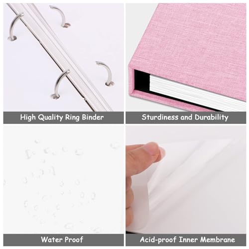 Zesthouse Photo Album Self Adhesive with Picture Display Window, 3-Ring Scrapbook Albums 60 Pages Holds 8x10 5x7 4x6 Photos, DIY Photo Book Ideal Gift for Family Wedding Baby - color: Pink, size: 11"x10.6"/White 60 Pages
