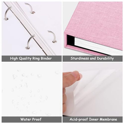 Zesthouse 18 In Photo Album Self Adhesive with Picture Display Window, 3-Ring Scrapbook Albums 60 Pages Holds 10x12 8x10 5x7 4x6 Photos, DIY Photo Book Ideal Gift for Family Wedding Baby - color: Pink, size: 13.2"x12.8"/White 60 Pages