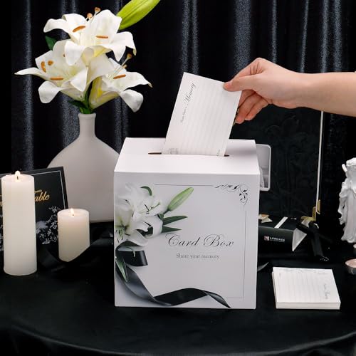 molekaus Funeral Guest Book for Memorial Service 108pages | Celebration of Life Guest Book Set for Funeral Sign in 8.5X10.7in,50 Cards, Table Signs, a Card Box, and a Silver Pen - color: Black