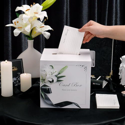 molekaus Funeral Guest Book for Memorial Service 108pages | Celebration of Life Guest Book Set for Funeral Sign in 8.5X10.7in,50 Cards, Table Signs, a Card Box, and a Silver Pen - color: Black