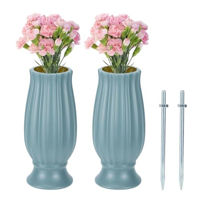 QWORK 2 Pack Cemetery Vase for Grave Decorations, Memorial Flowers Holder for Memorial Day & Special Occasions