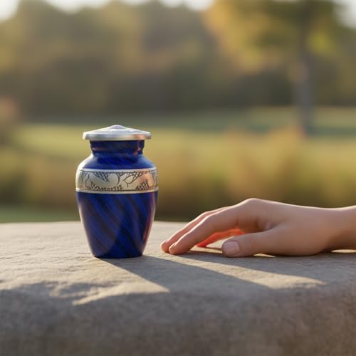 Eternal Blue Small Urns for Human Ashes – Adult Female & Male Memorial Includes 1 Keepsake Urn - color: Eternal Blue Single Mini Urn Set