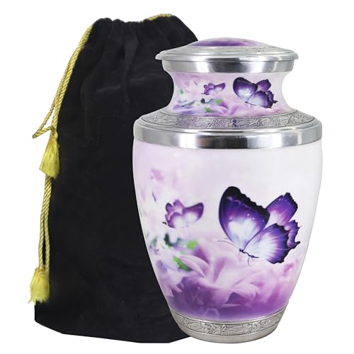 M MEILINXU Purple Butterfly Urn, Cremation Urn for Human Ashes Adult Female | Decorative Burial Urn for Men, Funeral Urn for Cremated Remains, Memorial Services, Home Remembrance or a Columbarium Niche - color: Purple, size: Large / Adult