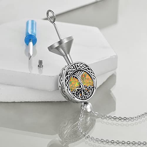 Tree of Life Urn Necklaces for Ashes Sterling Silver Abalone Shell/Opal Tree of Life Cremation Jewelry for Ashes Memory Jewelry for Women Men - style: Yellow opal