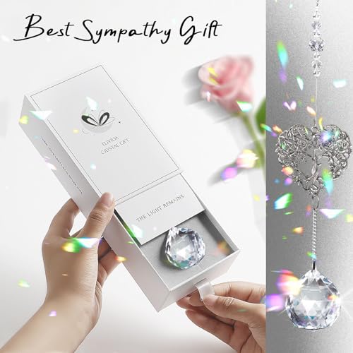 Sympathy Gift for Loss of Loved One, Memorial Suncathcer Bereavement Gift | Miscarriage Gifts for Mothers, Loss of Mom Grief Crystal Ornament with Card, Condolences Funeral Gift, Tree Life Design - style: Heart-shaped Tree