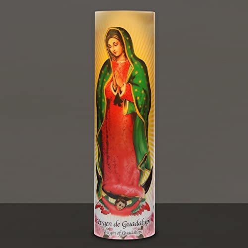 Virgin of Guadalupe Flameless LED Prayer Candle, Unique Religious Decoration, Gift Idea for Mothers Day, Birthday, or Any Holiday 8.2 Inches - style: Virgin of Guadalupe