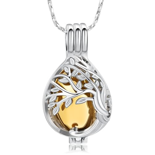 Imrsanl Teardrop Urn Necklace for Ashes Tree of Life Cremation Jewelry | For Women Men, Hollow Locket Pendant, In Memory of a Beloved, Keepsake Urn for Human Pet Ashes - color: Gold