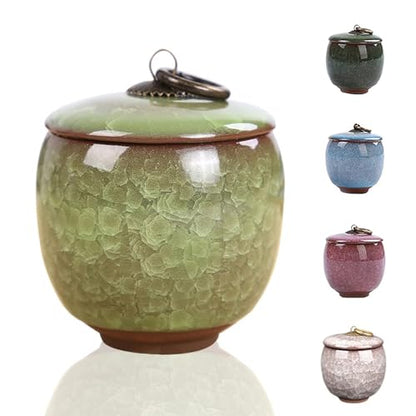 Small Urns for Human Ashes Keepsake, Ceramic Ice Crack Memorial Keepsake Cremation Urns Token Urns Mini Sharing Funeral Urns with Black Premium Box,Light Green - color: Light Green
