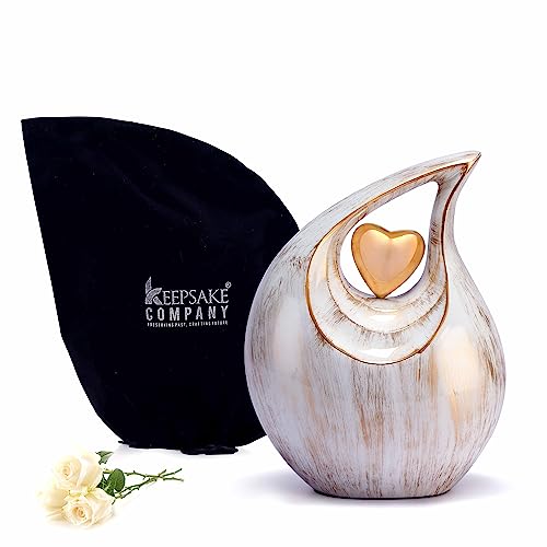Teardrop Heart Urn for Human Ash| Cremation Urns Ashes |Urn for Human Ashes | Decorative Cremation Urn | Large | 2.5 Litre Capacity | White - Golden - color: White - Golden, size: Large - L (156 Cubic Inch)