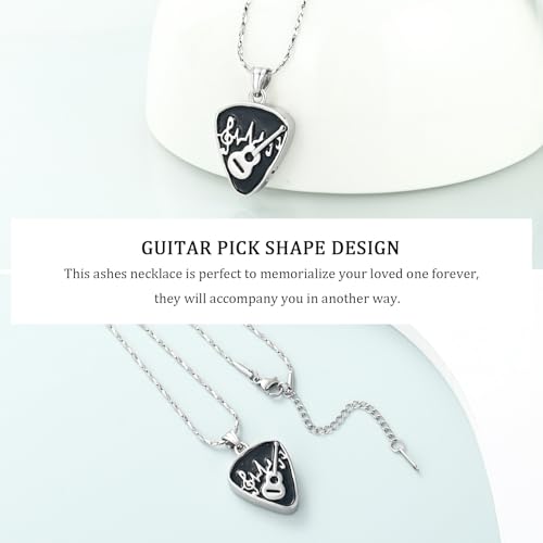 Imrsanl Guitar Pick Cremation Urn Necklace for Ashes | Stainless Steel, Memorial Pendant, Keepsake Jewelry, For Women Men - color: Silver-Guitar Pick