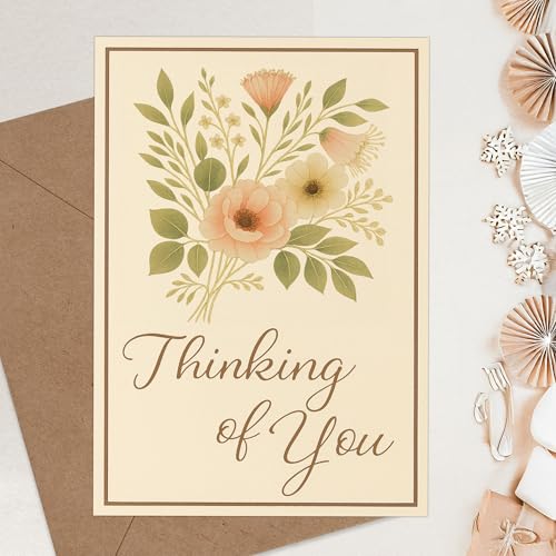 Cheerin Thinking of You Cards with Envelopes - Sympathy Cards for Loss of Loved Ones - Sorry For Your Loss Card Floral Design 5x7 Inch - style: Floral Bouquet