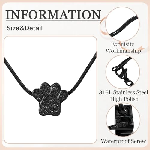 Paw Print Heart Pet Ashes Urn Necklace, Keepsake Pendant-A-Black - style: A-Black