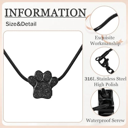Paw Print Heart Pet Ashes Urn Necklace, Keepsake Pendant-A-Black - style: A-Black