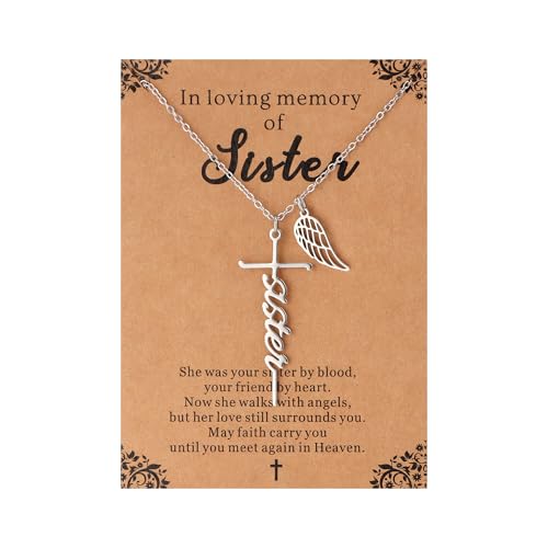 Lcherry Cremation Cross Necklace for Women - Angel Wing Faith Cross Necklace Memorial Gifts Religious Jewelry for Women - style: Sister