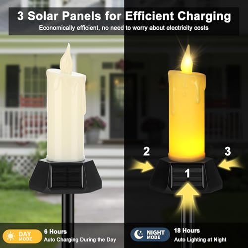Flameless Grave Candles for Cemetery, Memorial Remembrance Climbing Flame Candles, Solar Powered Waterproof Outdoor Plastic Pillars for Garden Yard Pathway (4 Pack) - size: 4 Pack