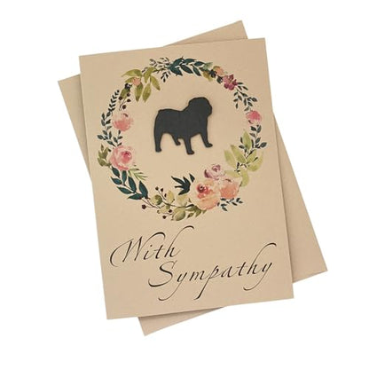 Bulldog Floral Wreath Sympathy Card | Handmade 5x7 Pet Condolences Greeting | Dog Silhouette Kraft Brown Base Card | English Bulldog - color: Kraft Brown, style: Bulldog