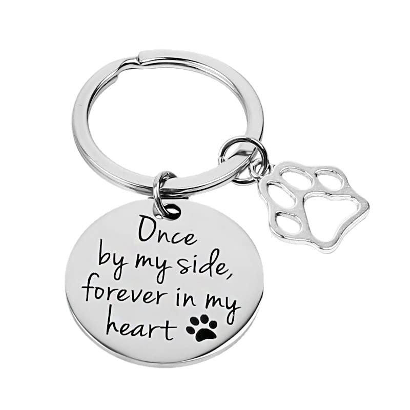 Kefley Loss of Dog Sympathy Gift Pet Memorial Keychain Cat Dog Remembrance Bereavement Gifts Pet Memorial Keepsake Once by My Side Forever in My Heart Key Chain