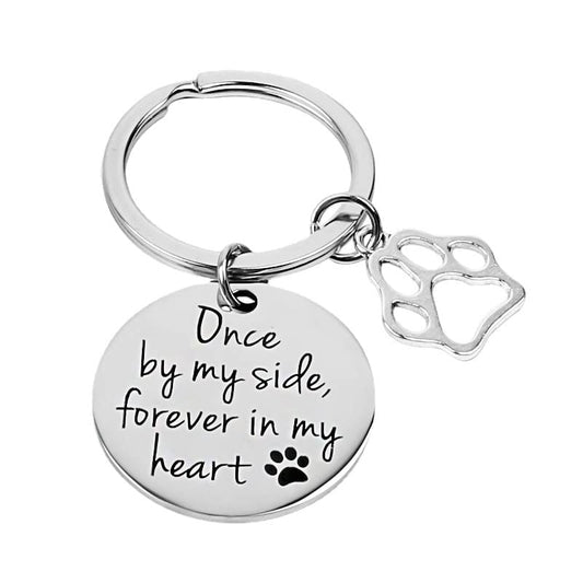 Kefley Loss of Dog Sympathy Gift Pet Memorial Keychain Cat Dog Remembrance Bereavement Gifts Pet Memorial Keepsake Once by My Side Forever in My Heart Key Chain