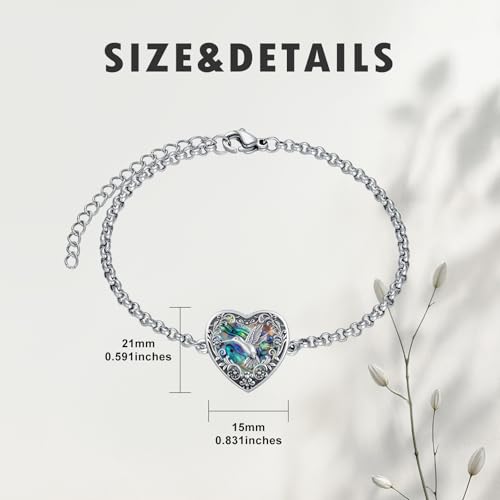 Urn Bracelet for Ashes 925 Sterling Silver Heart Cremation Bracelet Memorial Keepsake Jewelry Gifts for Women - color: 09-Hummingbird Urn Bracelet