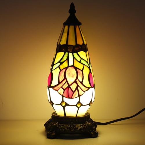 Small Tiffany Stained Glass Table Lamp 5.5X11 Inch (Red Tulip Flower) - color: Red Tulip Flower