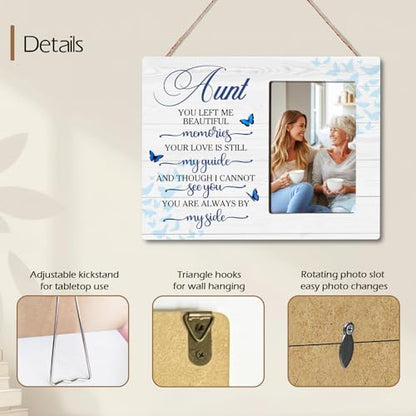 Aunt Memorial Bereavement Wooden Picture Frame Gifts for Loss of Aunt, Always By My Side Sympathy Gifts for Loss of Auntie, Fits 4x6 Photo Frame - color: Blue-aunt