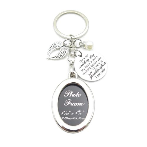 Bridal Wedding Memorial Bouquet Charm Wedding Bouquet Charm for Memory Photo Frame Memorial Keychain - style: On Wedding Day Granddaughter-oval