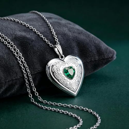 Locket Necklace That Holds Pictures Birthstone Lockets for Women Photo Locket - style: May-birthstone