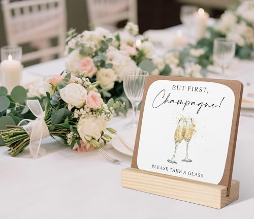But First Champagne Sign, Wedding Signs for Ceremony and Reception, Bridal Shower Centerpieces for Tables, Marriage Reception, Bridal Shower Party Favors, Wedding Sign with Wooden Base - color: champagne party