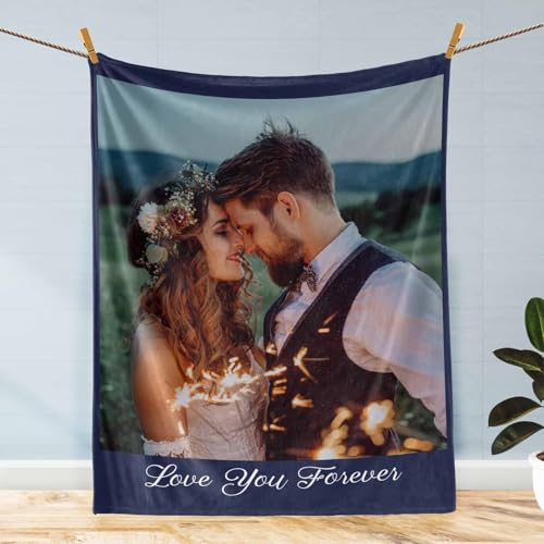 D-Story Custom Blanket with Photos Text Personalized Blankets and Throws Customized Fleece Picture Blanket for Adult Kid Funny Birthday Gifts for Couple Wife Husband Family - color: B-1 Photos