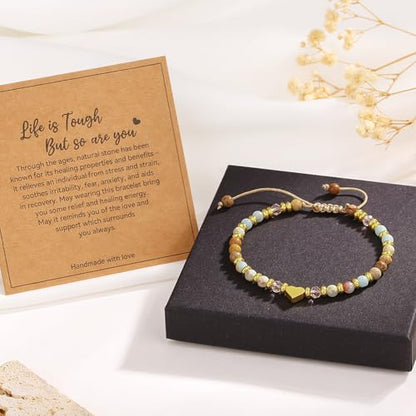 yupoxiu Natural Stone Bracelets - Inspirational Birthday Gifts for Women | Thinking of You & Get Well Soon Gifts for Women, Unique Jewelry Gift for Friend, Sister, Her - style: D-Shoushan &Life is Tough