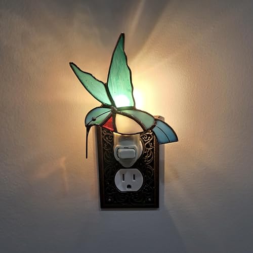 Gift Essentials Hummingbird Plug-in Night Light - Stained Glass Nightlight | Hummingbird Stained Glass Plug-in Nightlight with On/Off Rocker Switch. Includes One 4-Watt Replaceable Warm-Glow Bulb. - color: Hummingbird