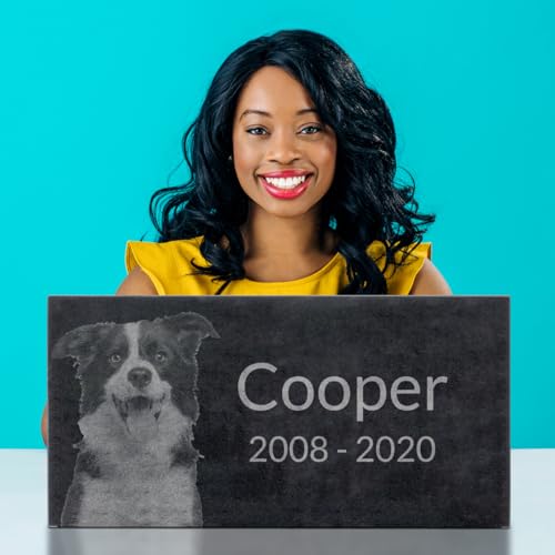 Black Granite Memorial Headstone for Lost Loved Ones, Dogs, Cats, and Family Pets. " Great for Your Garden, Tree Dedication, or in a Cemetery. Includes your personal photo and text. (24 x 12 x 4") | Includes photo and text for lost loved ones, dogs, cats,