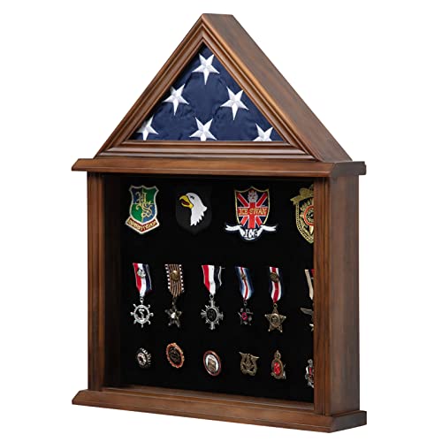 Military Flag Shadow Box 3x5 Wooden Felt Lining Certificates Walnut - size: Small-Walnut