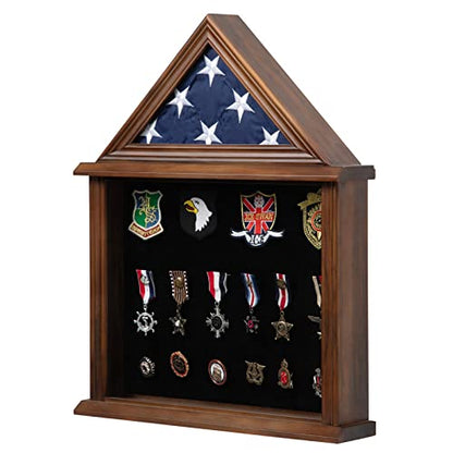 Military Flag Shadow Box 3x5 Wooden Felt Lining Certificates Walnut - size: Small-Walnut