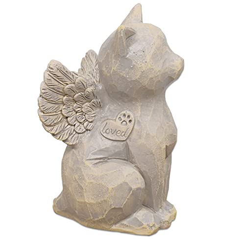 Cat Angel Memorial Figurine, Gray, Resin Sculpture for Cat Lovers, Pet Loss Gift, Hand-Painted - color: Natural-love My Cat (Gray)