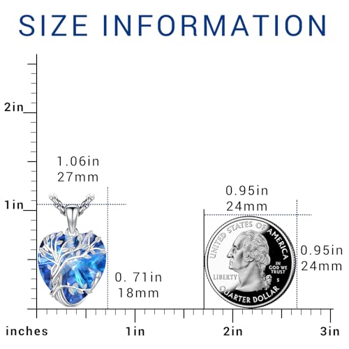 Eusense Tree of Life Necklace for Women Men Sterling Silver 925 Tree Urn Locket Cremation Jewelry Family Tree Pendant Gifts for Her Him Mom Dad Grandma Daughter - style: E-G-Tree of Life Necklace 09-Sapphire