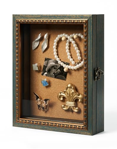 8x10 Rustic Shadow Box Display Case for Wedding Memories, Green | Includes Pins and Tapes for DIY Flowers, Trinkets, Memorabilia, Memorial Display, Mother's Day and Housewarming Gift - color: Green, size: 8x10"