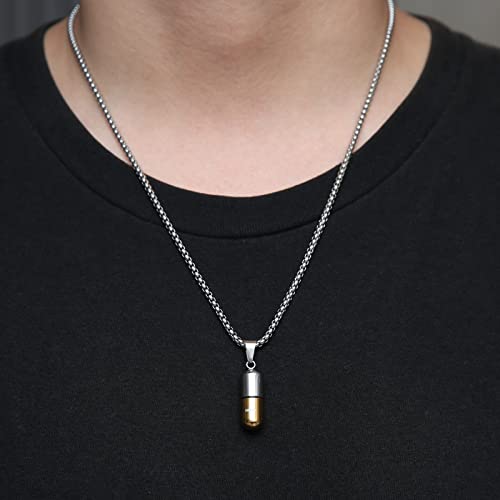 STWTR Stainless Steel Cylindrical Souvenir Capsule Pill Pendant Necklace, Cremated Ashes Pill Container Necklace - color: Gold