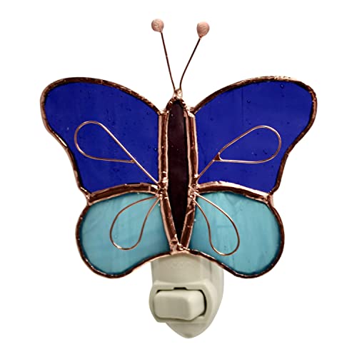 Gift Essentials Blue Butterfly Plug-in Night Light - Stained Glass | Blue Butterfly Stained Glass Plug-in Nightlight with On/Off Rocker Switch. Includes One 4-Watt Replaceable Warm-Glow Bulb. - color: Blue Butterfly