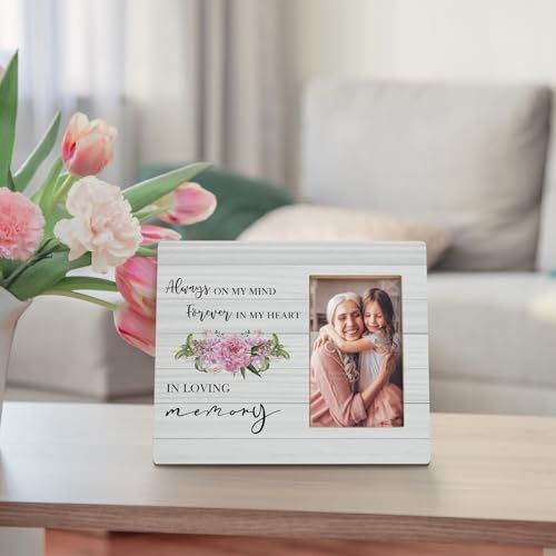 In Loving Memory Picture Frames, Memorial Picture Photo Frames, In Memory of Loved One Gifts, Sympathy Gift, Always on my Mind Forever in My Heart Wood Picture Frames for 4x6 Photos