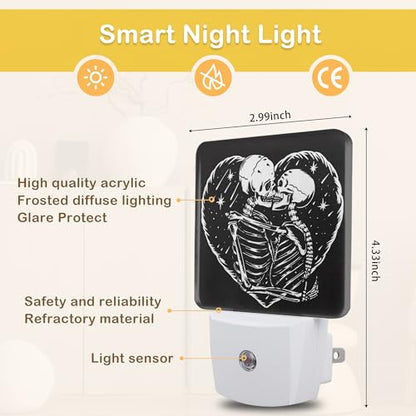 Skull Skeleton Love Night Light,Plug in Night Light, Dusk to Dawn Sensor Nightlights for Stairway/Hallway/Kitchen/Bedroom/Bathroom 0.5W - color: Skull Skeleton Love