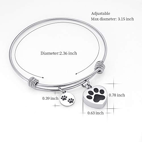 Always in My Heart Expandable cuffCremation Bracelet for Ashes Dog Cat Paw Prints Pet Memorial Urn Jewelry - color: Steel