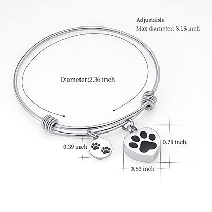 Always in My Heart Expandable cuffCremation Bracelet for Ashes Dog Cat Paw Prints Pet Memorial Urn Jewelry - color: Steel