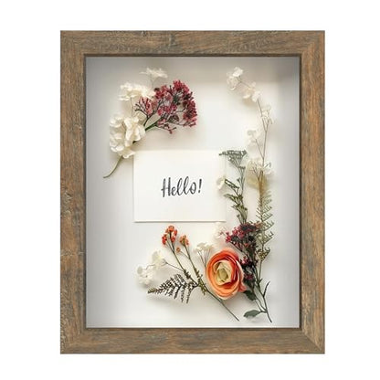 FrameWorks 8x10 Driftwood Wooden Shadow Box Frame – Soft Felt Back, Tempered Glass, and Included Elegant White Ball Push Pins - color: Brown, size: 8"x10"