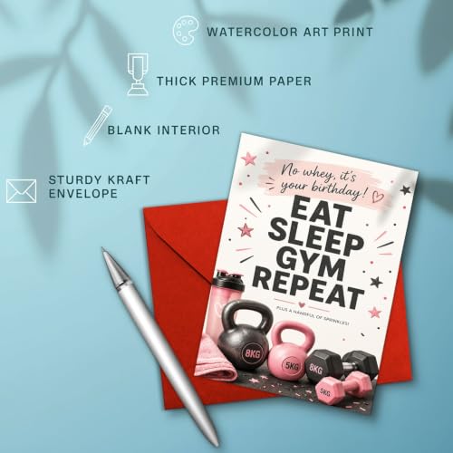 Gym Birthday Card, Eat Sleep Repeat Fitness Dumbbell Greeting Gift | Gym Birthday Card For Fitness Lover, Workout Fan, Weightlifting Athlete, Personal Trainer, Funny Gym Gift Card With Dumbbells - color: sport6