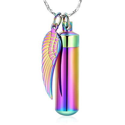 Imrsanl Cremation Jewelry for Ashes Pendant Urn Necklace Cylinder with Glass Vial Keepsake Ashes Memorial Jewelry - color: Colorful