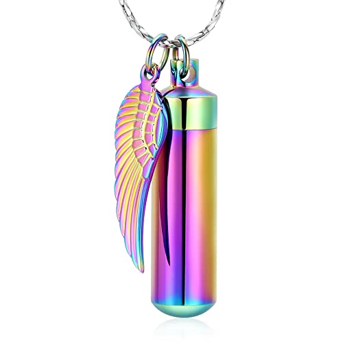 Imrsanl Cremation Jewelry for Ashes Pendant Urn Necklace Cylinder with Glass Vial Keepsake Ashes Memorial Jewelry - color: Colorful