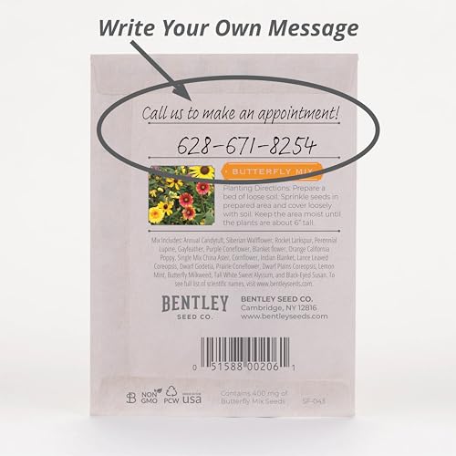 Bentley Seeds Grow with Us Pre Filled Butterfly Mix Seed Packets - 25 Individual Assortment Butterfly Mix Seed Packs for Party Favors Non-GMO Eco-Friendly Summer to Fall Gift - Outdoor Garden Seeds - style: Grow with Us