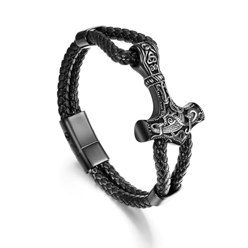 abooxiu Cremation Bracelet for Ashes Leather Urn Bracelet Cremation Jewelry Ash Bracelets Memorial Bangle Ashes Keepsake for Women Men - style: Thor's Hammer